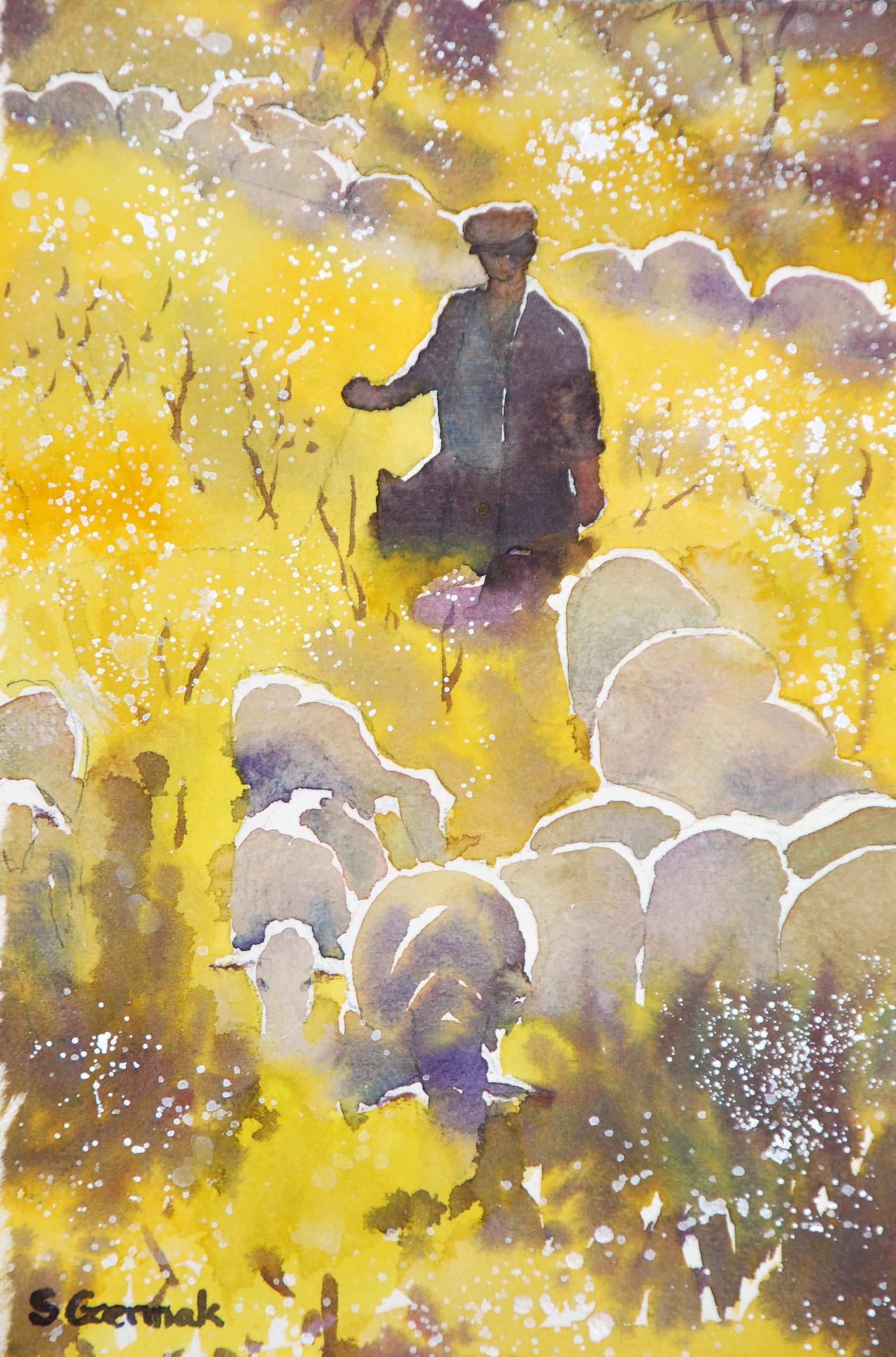 Shepherd, France aquarelle